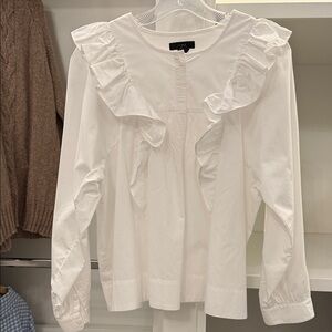 J. Crew White Ruffled Blouse